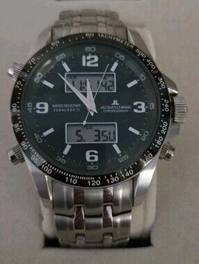 Mens Jacques Lemans 1241  Digital Analog  Stainless Steel Watch 44mm New Battery